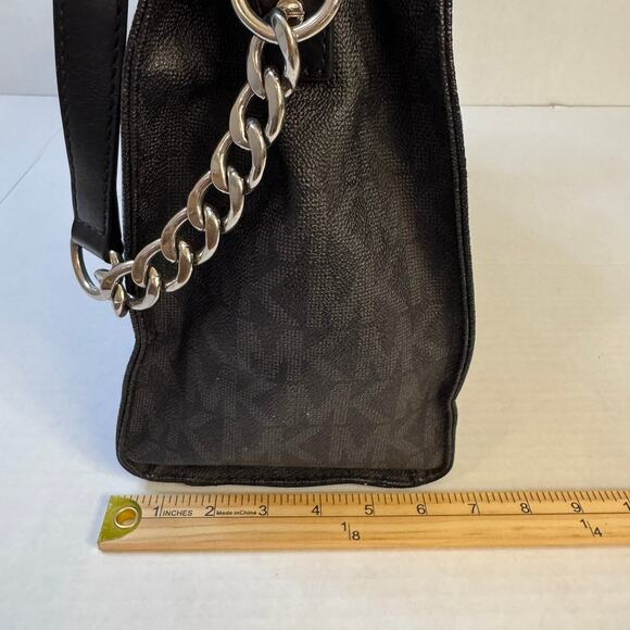 Michael Kors Hamilton Large Signature Monogram Logo Black Leather Satchel Tote - Picture 3 of 16